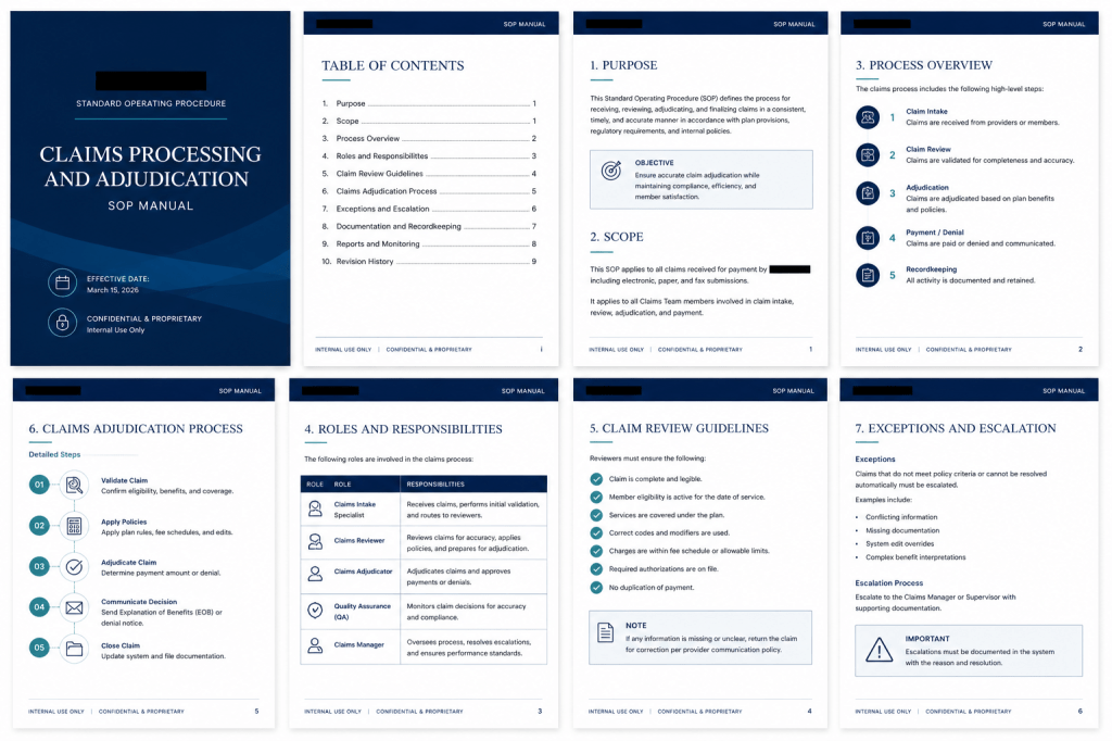 Claims SOP documentation sample