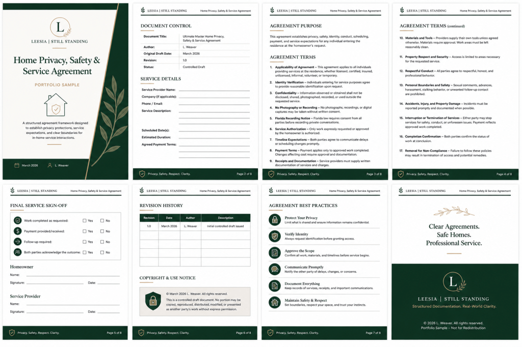 Home Privacy Safety and Service Agreement sample
